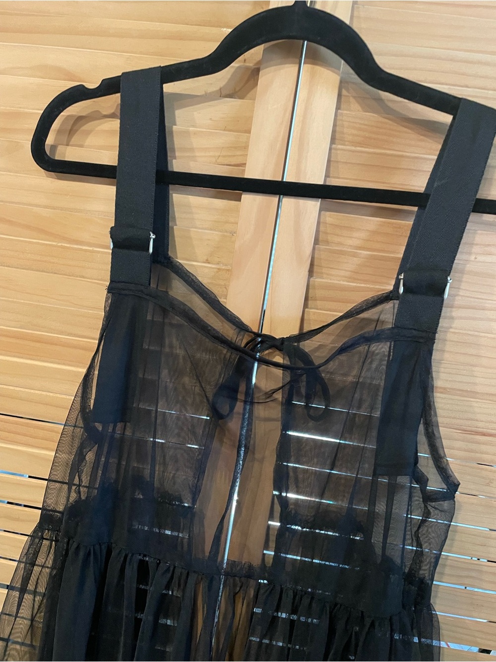 Sheer Black Midi Dress with Tie-Front Bodice - Picture 3 of 6